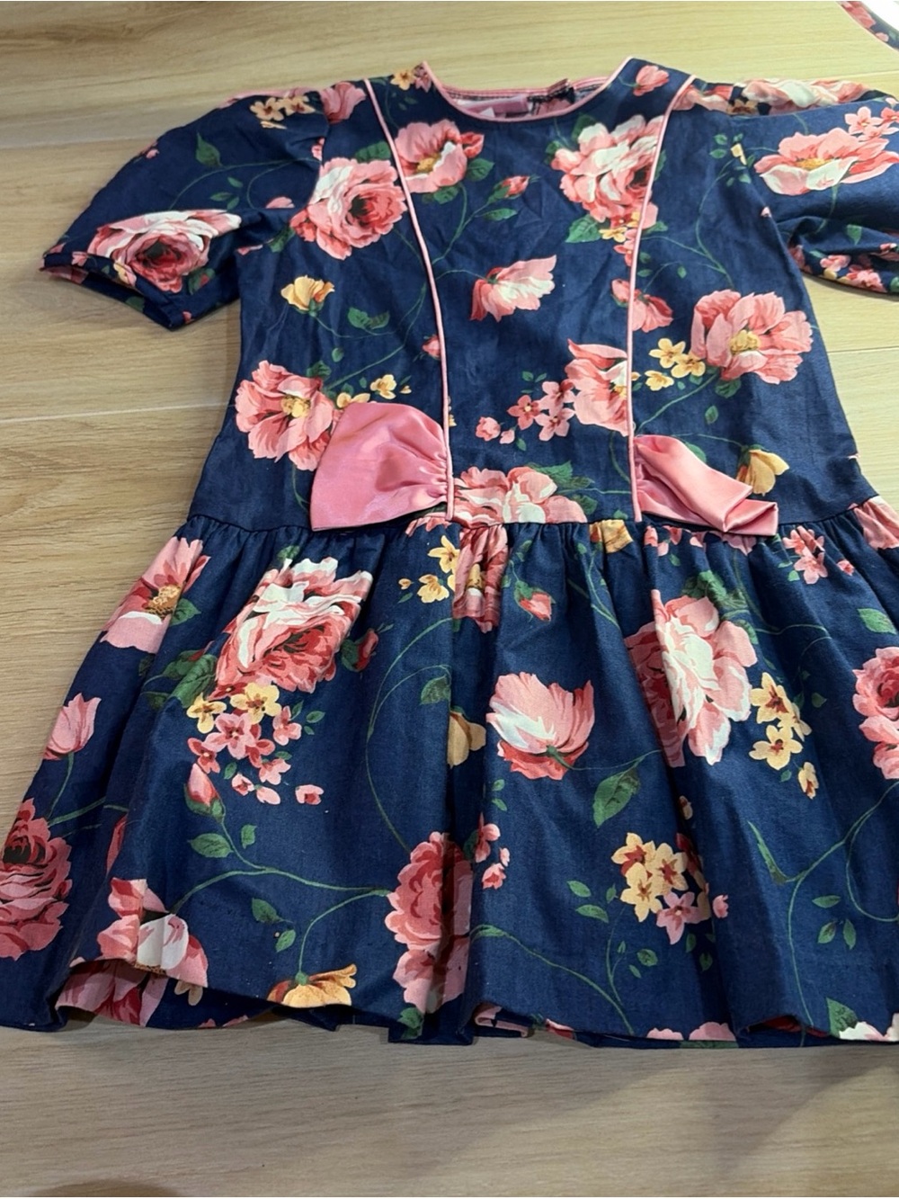 Navy Floral Bow-Front Girls Casual Dress